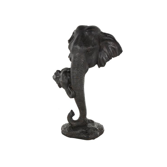 Black Polystone Elephant Mom and Baby Decorative Sculpture