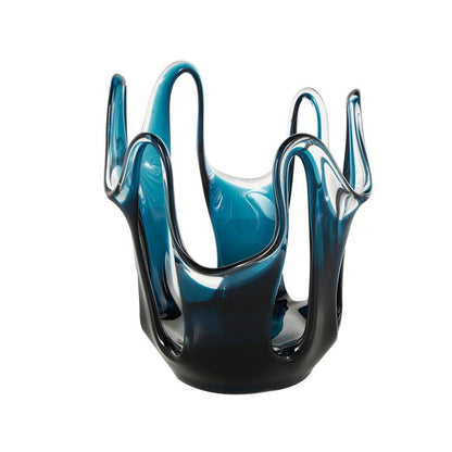 Orange Glass Abstract Ombre Decorative Vase with Wavy Oval Cutouts