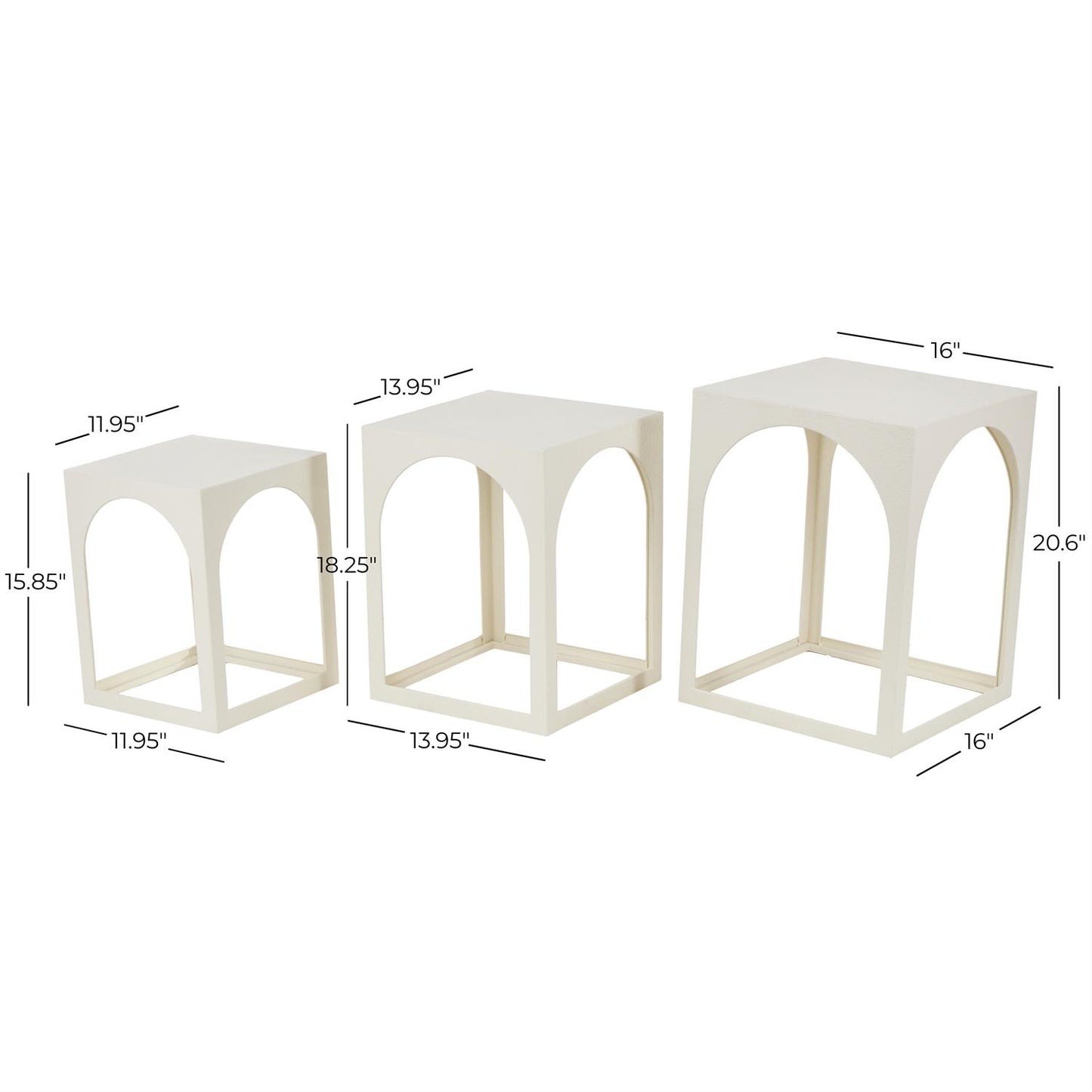 White Metal Nested Side End Accent Table with Arched Cutouts
