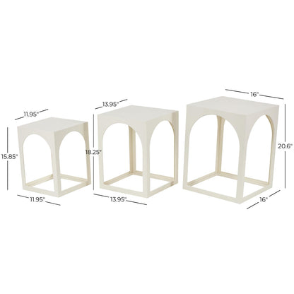 White Metal Nested Side End Accent Table with Arched Cutouts