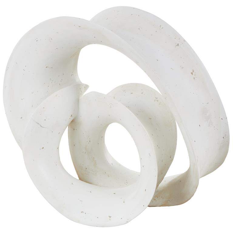 White Polystone Abstract Wavy Shaped Decorative Sculpture with Cutouts and Speckled Texturing