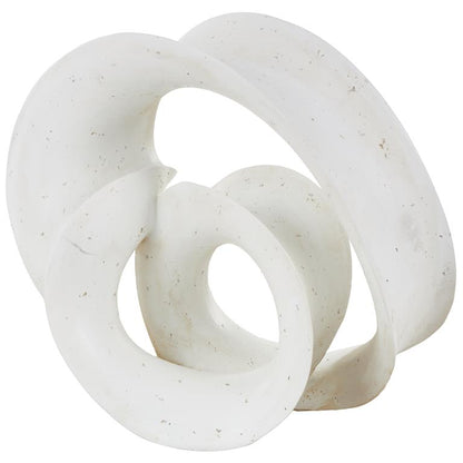 White Polystone Abstract Wavy Shaped Decorative Sculpture with Cutouts and Speckled Texturing