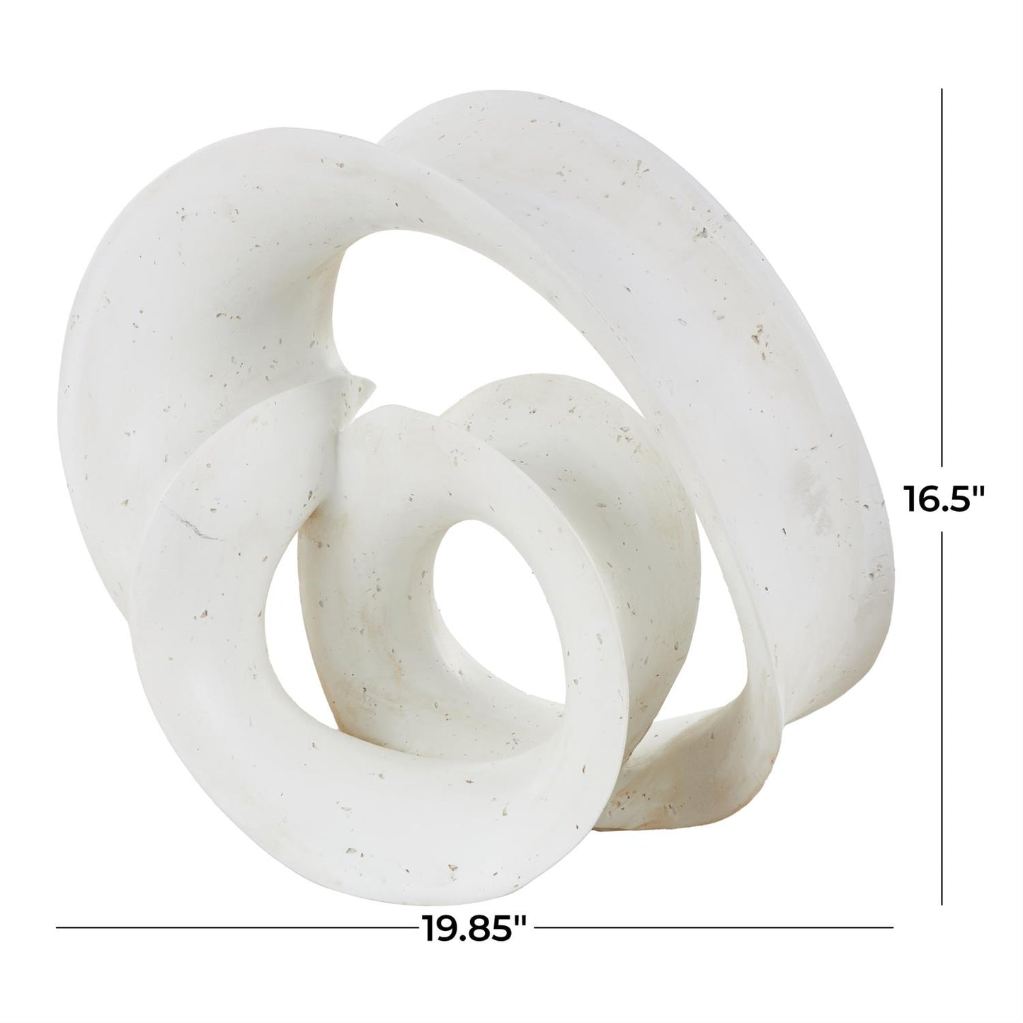 White Polystone Abstract Wavy Shaped Decorative Sculpture with Cutouts and Speckled Texturing