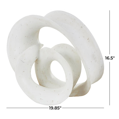 White Polystone Abstract Wavy Shaped Decorative Sculpture with Cutouts and Speckled Texturing