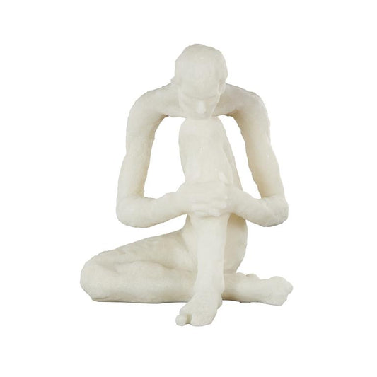 White Polystone People Thinking Decorative Sculpture with Shimmer