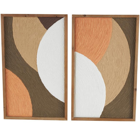 Brown Wood Geometric Overlapping Circles Home Wall Decor with Orange and White Accents