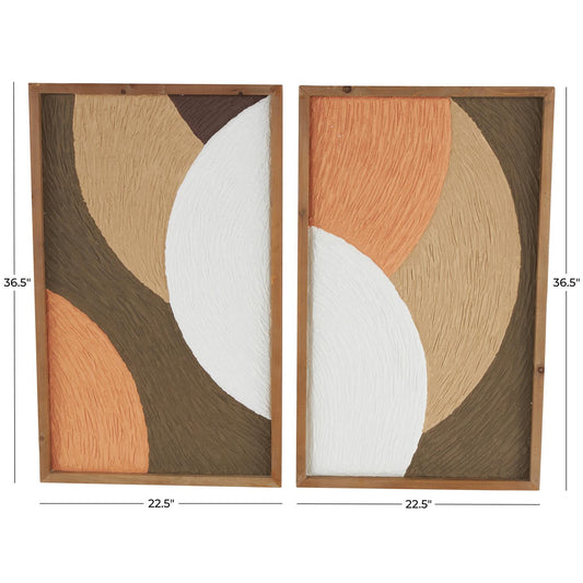 Brown Wood Geometric Overlapping Circles Home Wall Decor with Orange and White Accents