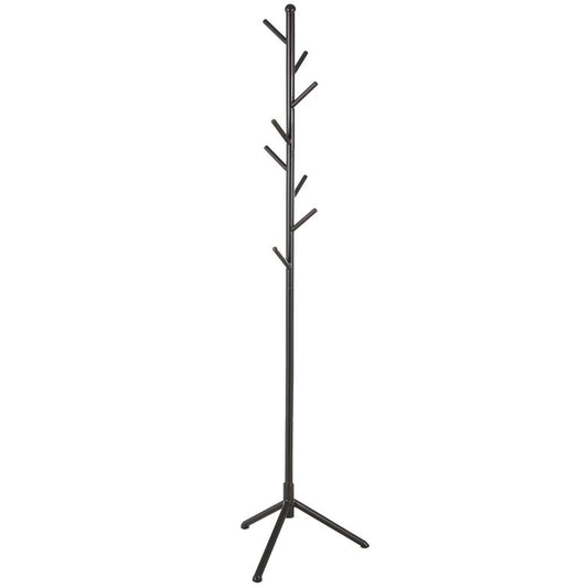 Black Metal 8 Hook Freestanding Coat Rack with Triangle Leg