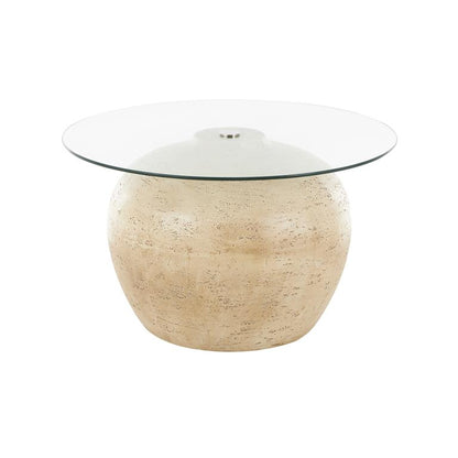Beige Resin Wide Living Room Coffee Table with Tempered Glass Tableto