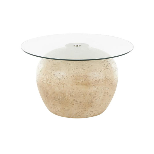 Beige Resin Wide Living Room Coffee Table with Tempered Glass Tableto