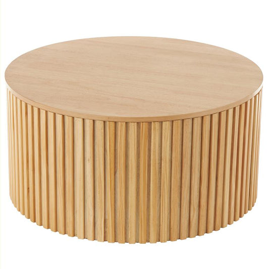 Brown Wood Handmade Ribbed Living Room Coffee Table with Slatted Base