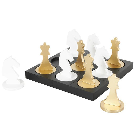 Black Wood Chess Home Decor Game Set with Gold and White Pieces