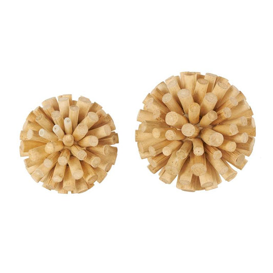 Brown Wood Handmade Tree Trunk Inspired Decorative Orbs & Vase Filler, Set of 2