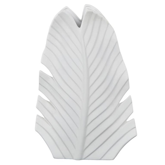 White Ceramic Palm Tree Curved Leaf Decorative Vase