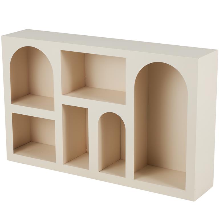 Cream Metal Geometric 5 Cubby Storage Shelving Unit with Arched Block Shapes