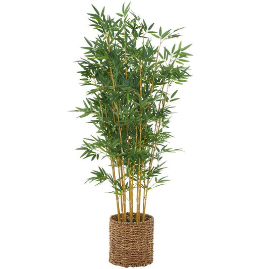 Green Faux Foliage Bamboo Indoor Outdoor Artificial Tree with Realistic Leaves and Brown Seagrass Po