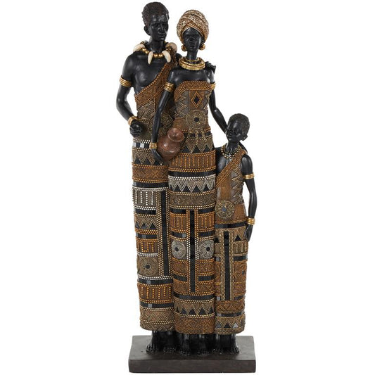 Black Resin Family Tall African Decorative Sculpture with Gold Jewels