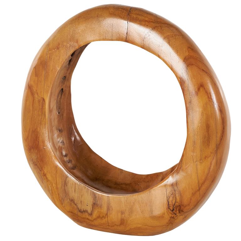 Brown Teak Wood Abstract Handmade Round Decorative Sculpture