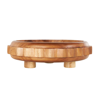 Brown Teak Wood Gear Handmade Large Decorative Bowl with Peg Leg