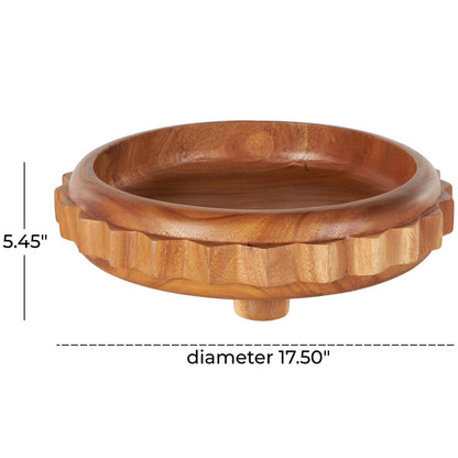 Brown Teak Wood Gear Handmade Large Decorative Bowl with Peg Leg