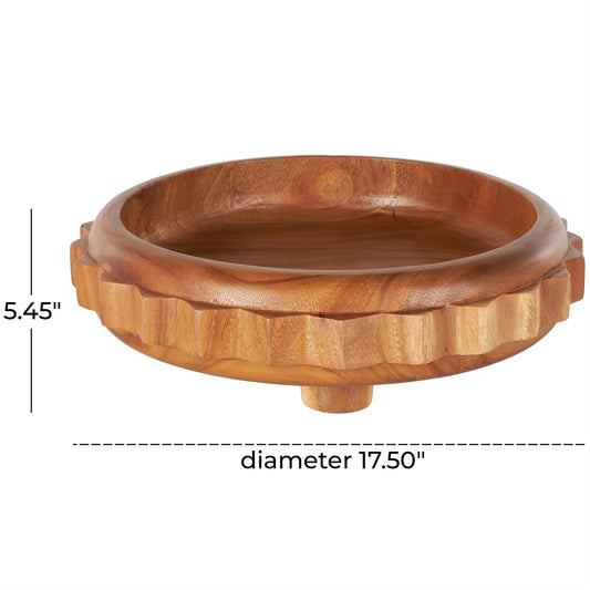 Brown Teak Wood Gear Handmade Large Decorative Bowl with Peg Leg