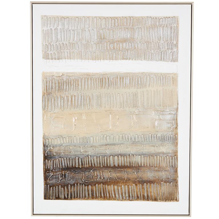 Brown Canvas Abstract Earth Tones Textured Living Room Framed Wall Art with Brushed Cream Strokes and Brass Frame