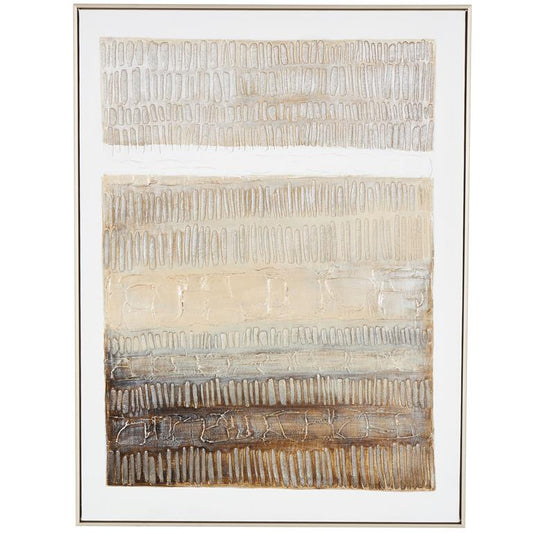 Brown Canvas Abstract Earth Tones Textured Living Room Framed Wall Art with Brushed Cream Strokes and Brass Frame
