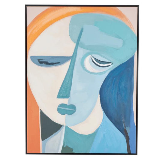 Multi Colored Canvas Woman Impressionist Living Room Framed Wall Art with Brushed Paint Strokes and Black Frame