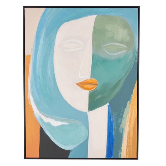 Multi Colored Canvas Woman Impressionist Living Room Framed Wall Art with Brushed Paint Strokes and Black Frame
