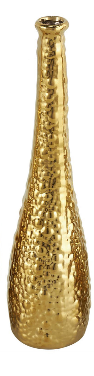 GOLD CERAMIC SLIM TEXTURED BOTTLENECK VASE WITH VARYING PATTERNS,