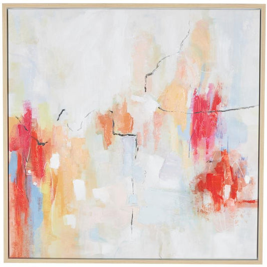 Multi Colored Canvas Abstract Watercolor Blotch Living Room Framed Wall Art with Light Brown Frame