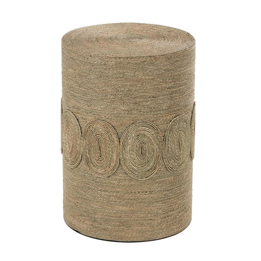 Brown Seagrass Handmade Woven Drum Side End Accent Table