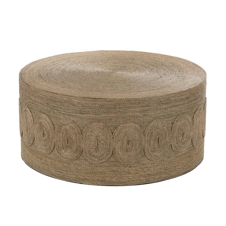 Brown Seagrass Handmade Woven Living Room Coffee Table with Round Weave
