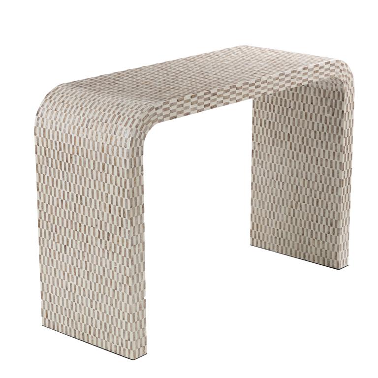 Deco Marche Heritage Cream Capiz Shell Handmade Mosaic Inlay Living Room Console Table