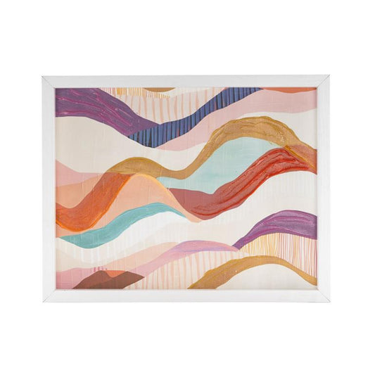 Multi Colored Canvas Abstract Wavy Decorative Framed Wall Art with White Frame