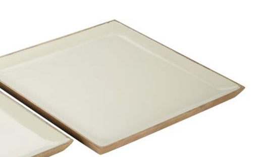 WHITE WOOD TRAY WITH ENAMEL INTERIOR
