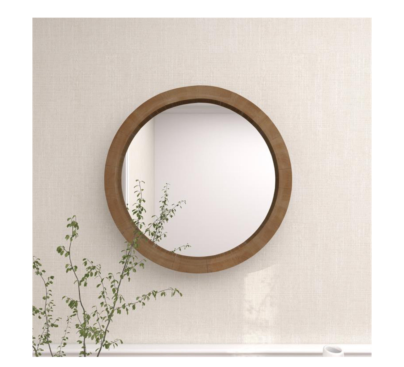 BROWN WOOD WALL MIRROR, 24" X 3" X 24"