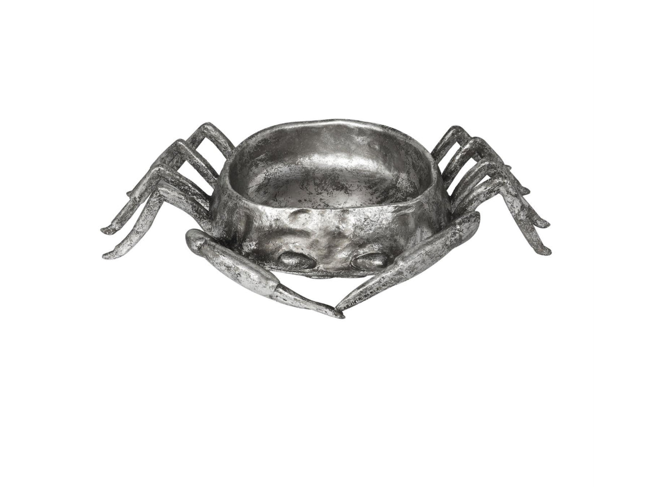 SILVER POLYSTONE CRAB WEATHERED DECORATIVE BOWL, 30" X 17" X 6"