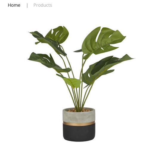 GREEN FAUX FOLIAGE MONSTERA ARTIFICIAL PLANT WITH COLOR BLOCK POT