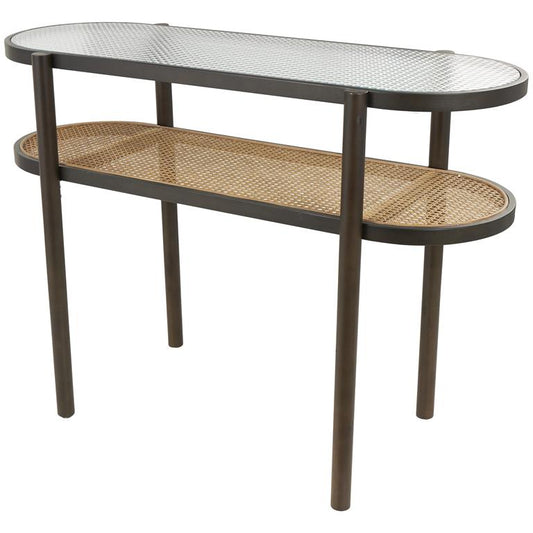 Brown Rattan Living Room Coffee Table with Pressed Tempered Glass Top