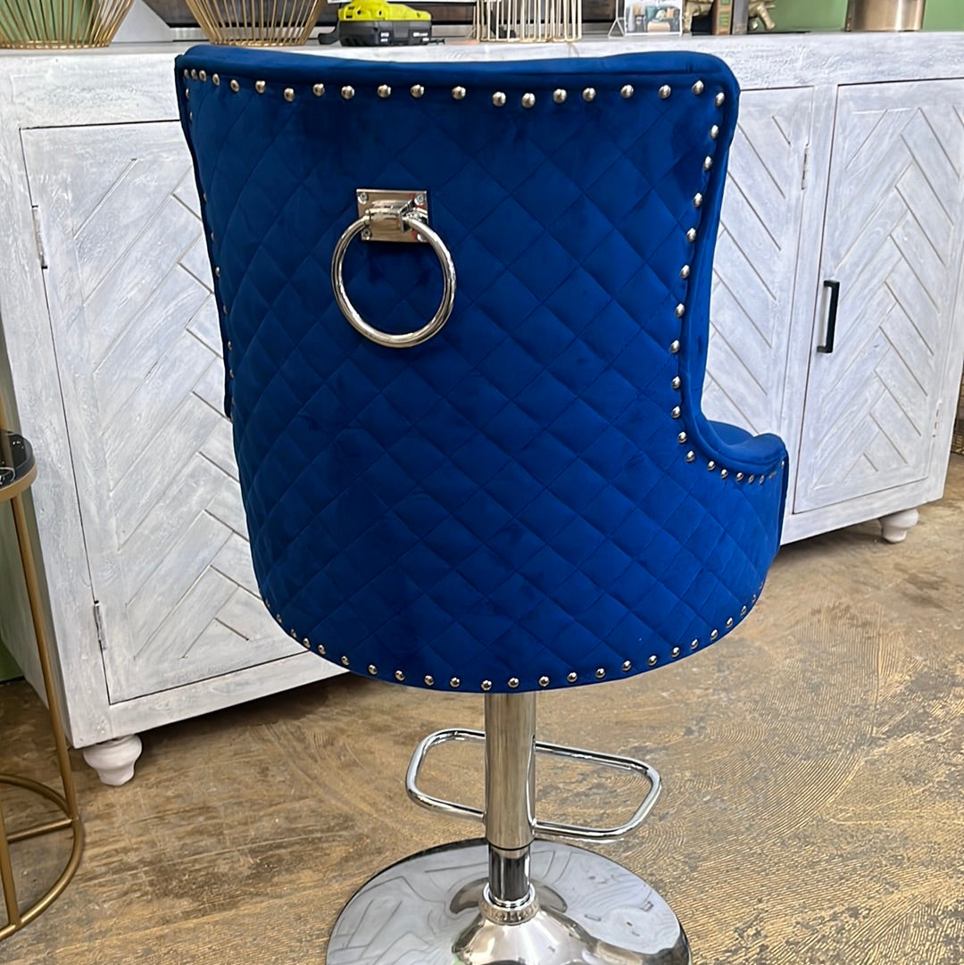 Velvet adjustable barstool with chrome base