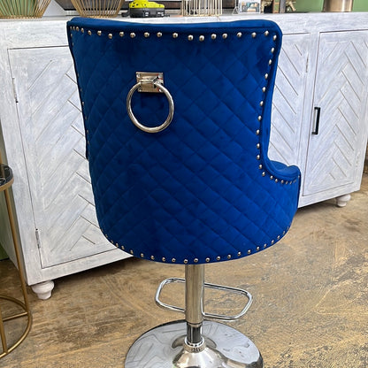 Velvet adjustable barstool with chrome base
