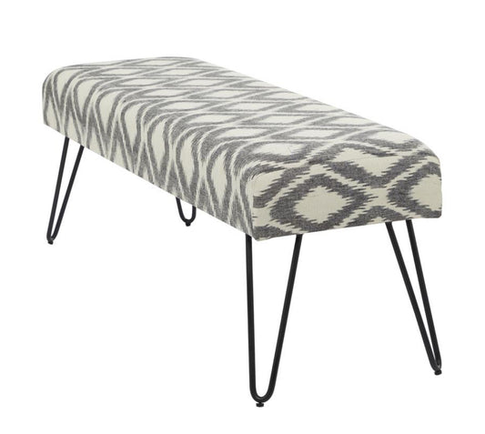 GRAY METAL DIAMOND BENCH WITH METAL HAIRPIN LEGS, 47" X 19" X 16"