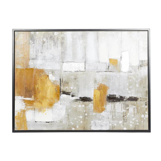 Gray Canvas Abstract Living Room Framed Wall Art with Black and Yellow Details