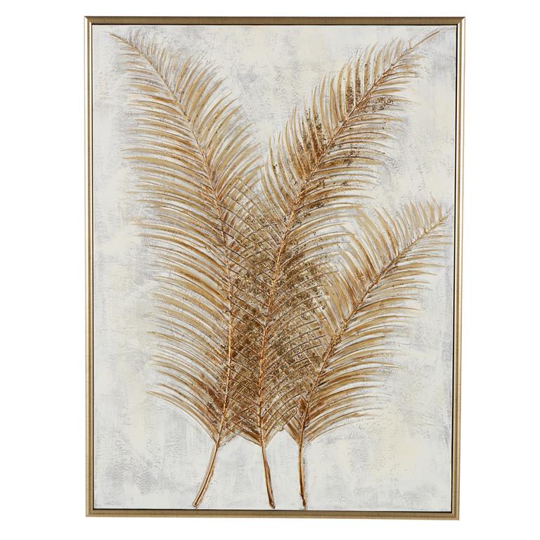 CosmoLiving by Cosmopolitan Gold Canvas Leaf Living Room Framed Wall Art with Silver Frame