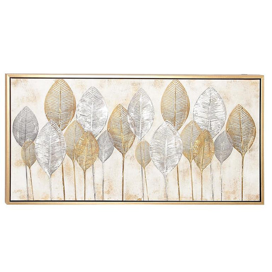 CosmoLiving by Cosmopolitan Gold Canvas Leaf Living Room Framed Wall Art with Silver Accents and Gold Frame