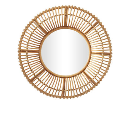 BROWN RATTAN HANDMADE WOVEN WALL MIRROR, 31" X 4" X 31"