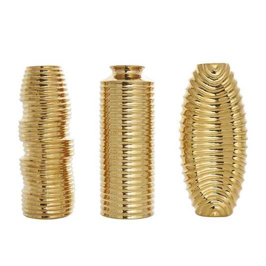 Ceramic Dimensional Ribbed Decorative Vase with Varying Shapes