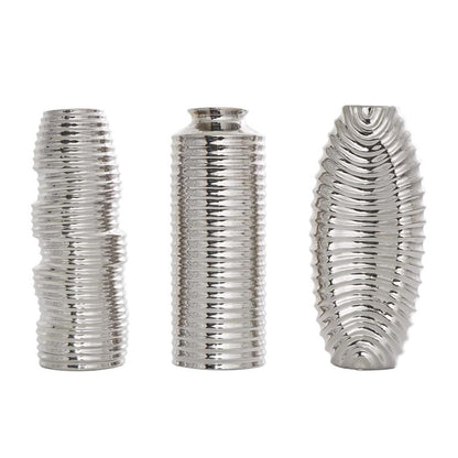 Ceramic Dimensional Ribbed Decorative Vase with Varying Shapes