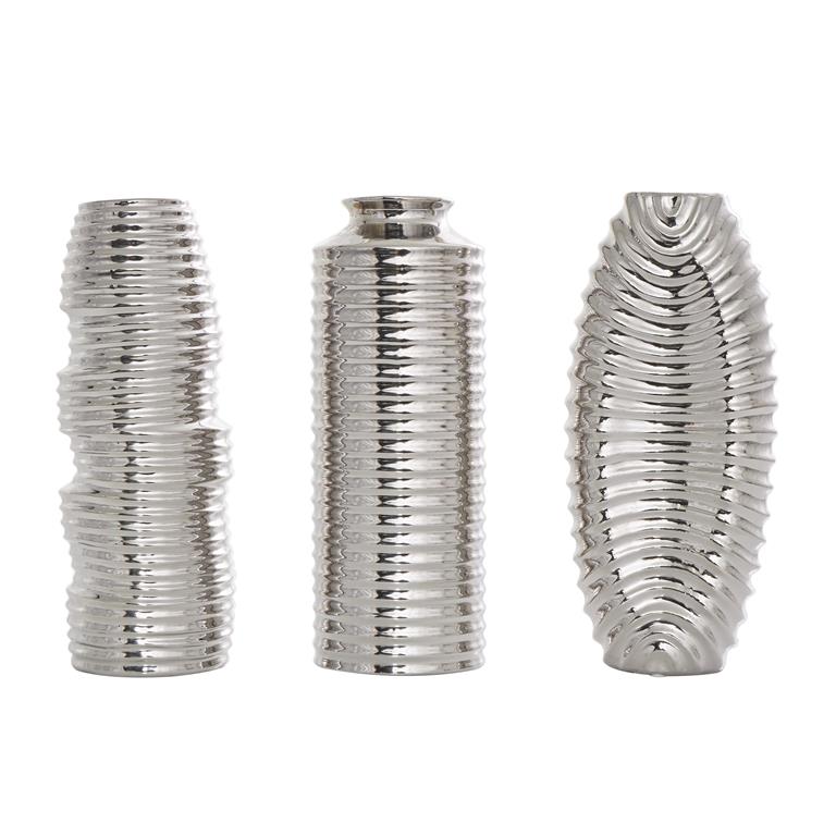 Ceramic Dimensional Ribbed Decorative Vase with Varying Shapes